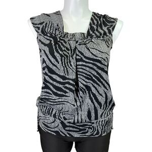 Worthington Womens Blouse Top Shirt Animal Print Short Sleeve Black Gray Large